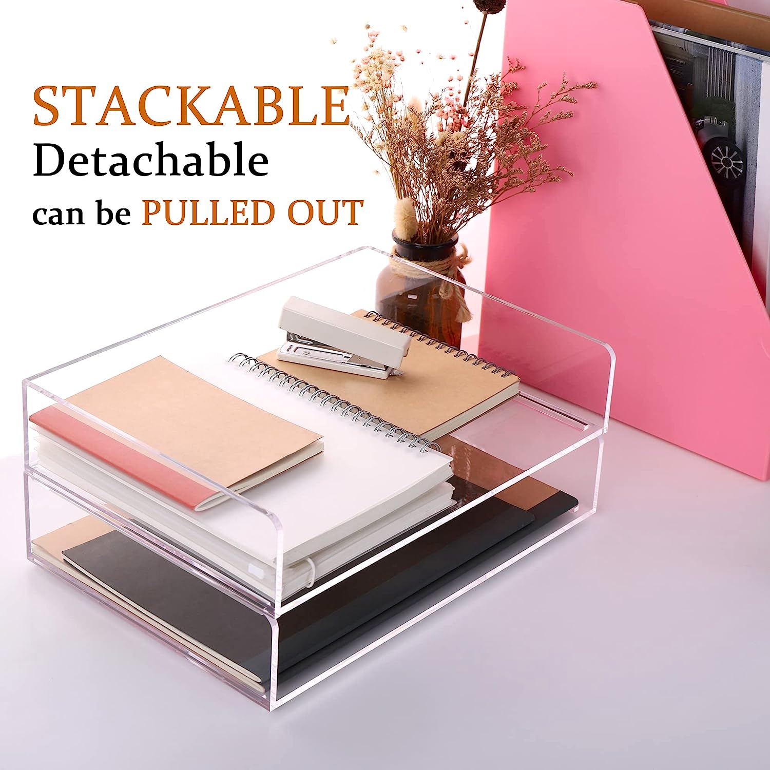 Paper Organizer Tray, Acrylic File Storage for Desk, Enlarged 4 Tiers Trays, Clear Letter Tray for Office Accessories (Multiple 4 Tier Enlarged) - Image 4